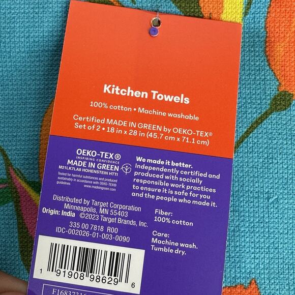 Tabitha Brown x Target Orange Floral Stripe Kitchen Tea Towel Set Cotton - Picture 5 of 5